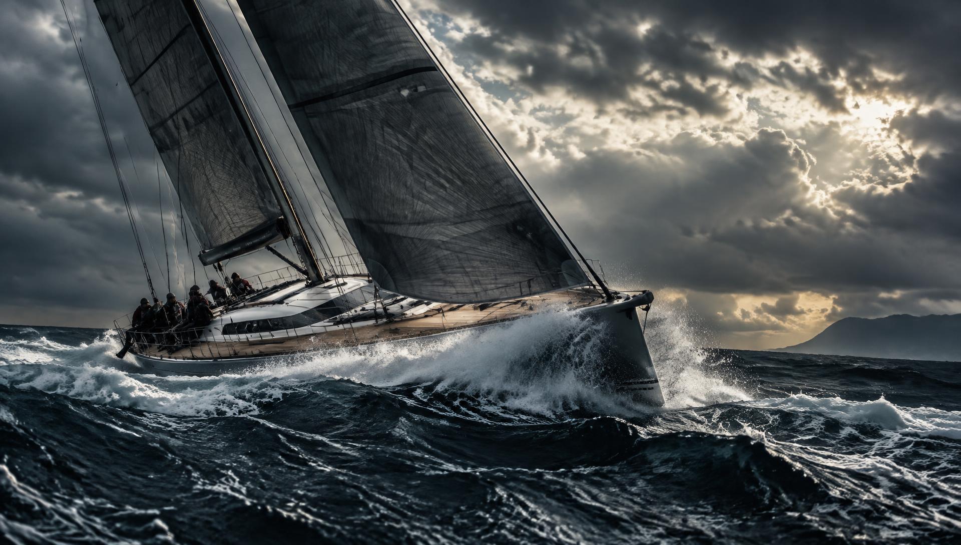 Sailing yacht beating hard to windward